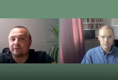 Volodymyr Glus of Green Farm (left) in conversation with Fred Searle