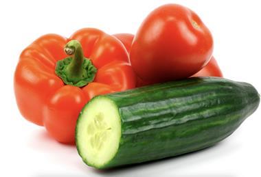 tomato cucumber pepper white background