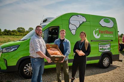 Steve Brown and Kim Barfoot-Brace of Barfoots (left and right) with George Shaw of FareShare Sussex (centre)