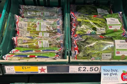 Cobrey Farms' first box of Tenderstem sat alongside its very own asparagus in Tesco's Ledbury store