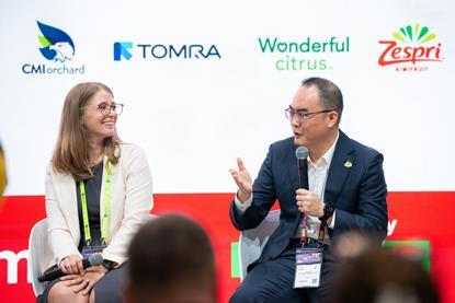 Cassie Howard (left) and Leo Li on the opening panel at the Asiafruit Knowledge Centre