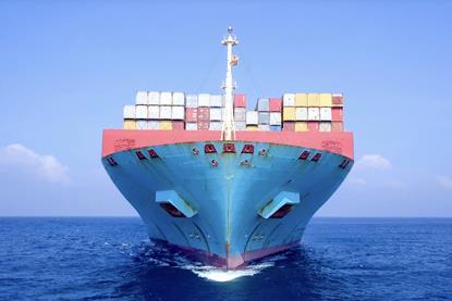 Maersk Ultra-large container ship front on Adobe Stock
