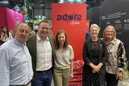 Morgan Rogers (second from left) and Kate James (centre) at the Adore launch at Fruit Attraction
