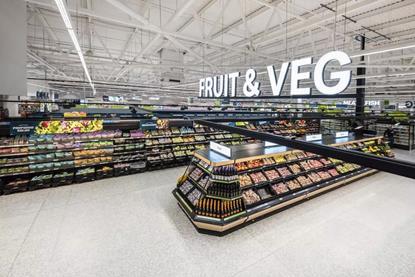 The new signage highlights the fruit and veg aisle
