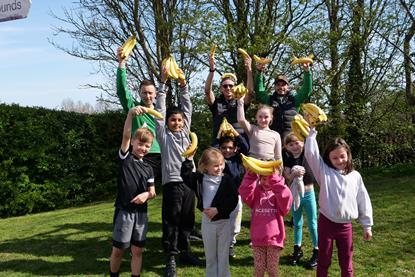 Children at a Pacesetter Sports and Wellbeing session, pictured with managing director Tom Frampton, Cameron Scott and Lewis Maitland-Knibb