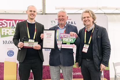 Nick Marston was presented with his award by FPJ editor Fred Searle (left) and Fruitnet MD Chris White (right)