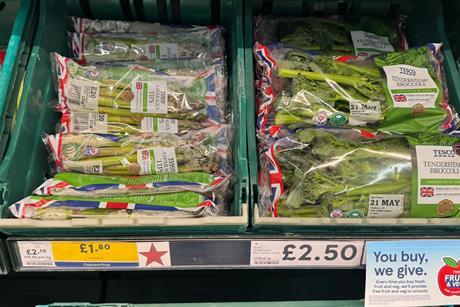 Cobrey Farms' first box of Tenderstem sat alongside its very own asparagus in Tesco's Ledbury store