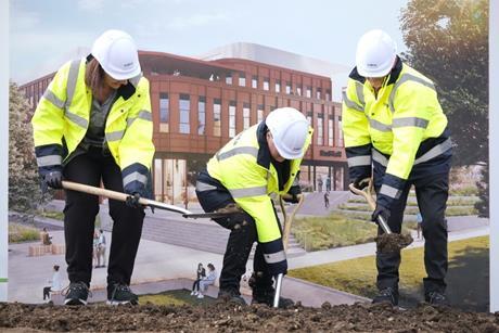 Syngenta head of global crop protection, Camilla Corsi; farming minister Angela Eagle and Syngenta UK president Mike Hollands put spade to soil