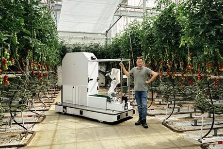 Jeffry Van Noord with Eternal.ag's Harvester in tomato greenhouse