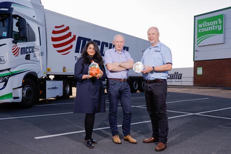 L-r: Maryam Hussein, CEO of SUSNEO, Lewis Cunningham, MD of Wilson's Country and Alan McCulla, operations director at McCulla Ireland
