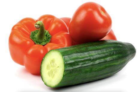 tomato cucumber pepper white background