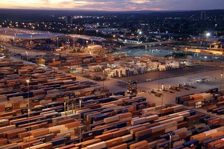 DP World Southampton terminal at night