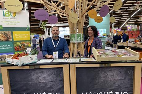 Emmanuel Eichner (left) of Interbio Occitanie spoke to Fruitnet at Medfel 2025 in Perpignan