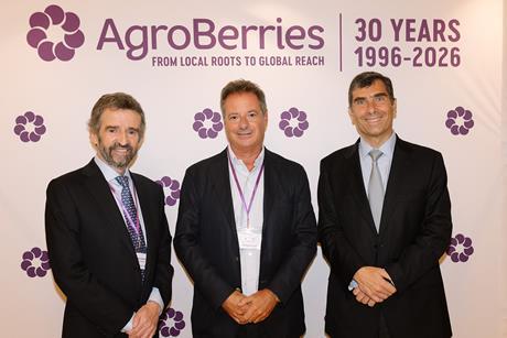 (l-r) AgroBerries co-founder and director Manuel Romero, Adam Olins, CEO of BerryWorld, and Jorge Varela, co-founder and CEO of AgroBerries