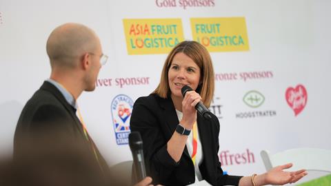 Hannah O'Reilly of Sainsbury's in conversation with FPJ editor Fred Searle at FOF26