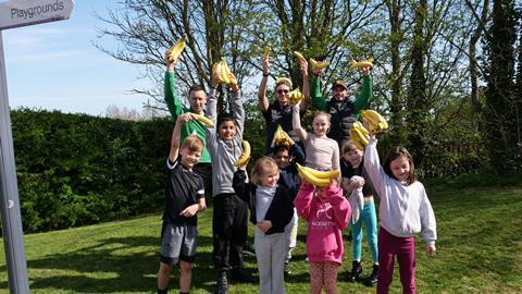 Children at a Pacesetter Sports and Wellbeing session, pictured with managing director Tom Frampton, Cameron Scott and Lewis Maitland-Knibb
