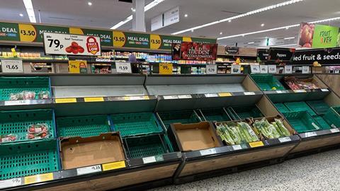 Empty supermarket shelves in Evesham on 13 February