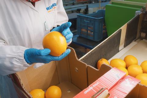 Unifrutti blood oranges being inspected at Oranfrizer in Catania, Sicily
