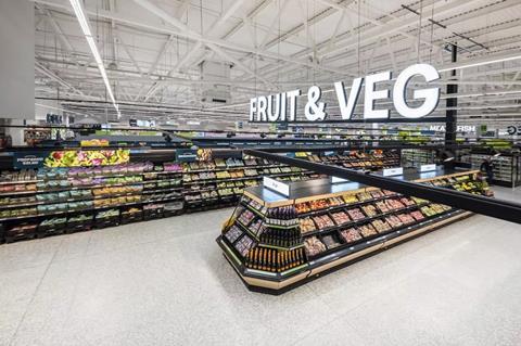 The new signage highlights the fruit and veg aisle