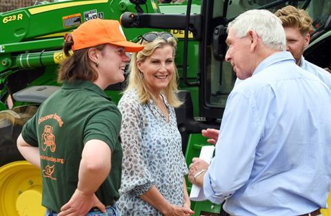 HRH The Duchess of Edinburgh visited Hampton Estate Farms hosted by Molly Biddell, left)