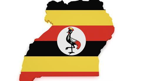 Uganda map with flag