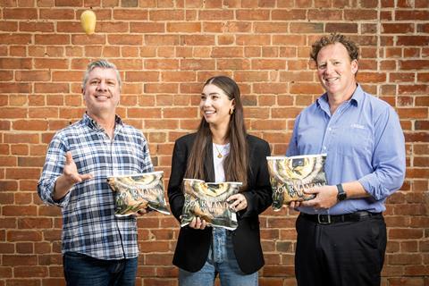 (l-r) Mitolo Family Farms managing director Frank Mitolo and marketing coordinator Gemma Mitolo with Detmold Group general manager of innovation and sustainability Tom Lunn