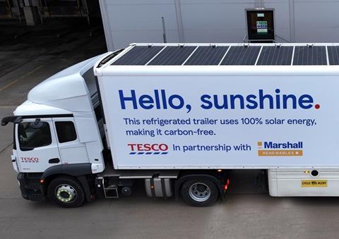Tesco has introduced HGV trailers with refrigeration units powered by solar panels