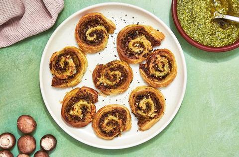 Chestnut mushroom, pesto and cheddar pinwheels