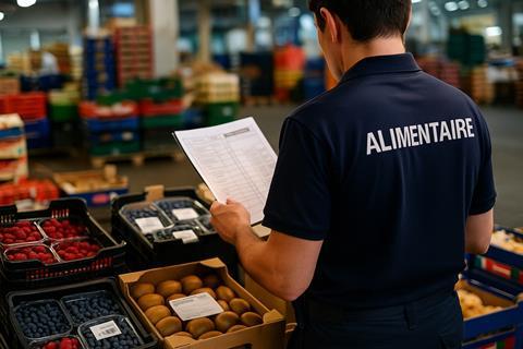 Kontrolleur checkt die Herkunft von Obst im Lager