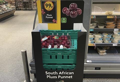 South African plums UK retail display 2023