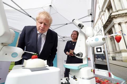 Boris Johnson inspects Dogtooth's robot picker