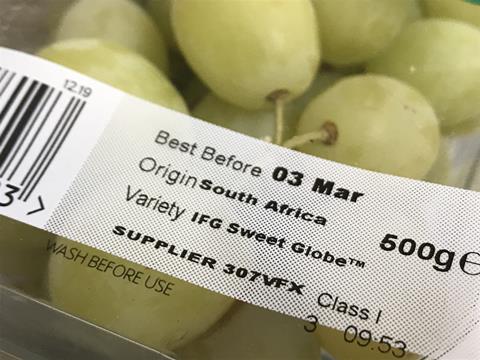 Table grapes white green seedless Waitrose South Africa IFG Sweet Globe