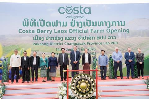 Costa CEO Marc Werner (centre) and consulting advisor to Costa Berry International Peter McPherson (third right) are joined by local officials for the launch of the group's new berry project in Laos