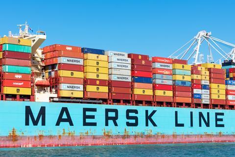 Maersk container ship closeup Adobe