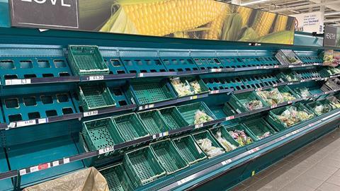 There were empty shelves in the fresh produce aisle at UK supermarkets in February and March