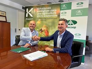 Unterzeichnung der Rahmenvereinbarung über die Zusammenarbeit bei Anecoop in Valencia. (v.l.) Juan Miguel Rodríguez, Verkaufsdirektor von Koppert Spanien, und Alejandro Monzón, Präsident der Anecoop-Gruppe Foto: Anecoop