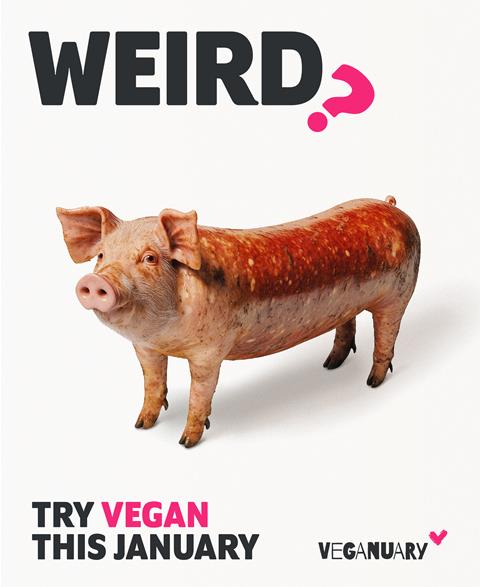 One of the unsettling campaign graphics for Veganuary 2025