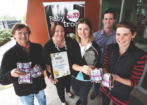 OneHarvest’s winning team (l-r): Robert Munton, beetroot project manager; Nicole Lenske, brand manager; Sarah Lubikowski, product manager; Andrew Francey, GM commercial; and Helen Warren, marketing manager