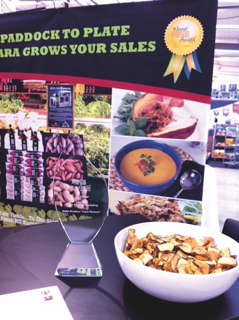 The award is displayed at Delta Produce’s booth at the Foodstuffs Fresh Food Expo in Hamilton