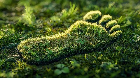 Grüner Füßabdruck auf einer Wiese