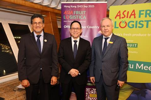 l-r: Gabriel Amaro, deputy manager of AGAP; Erick Garcia, director, Promperu Europe; and David Ruetz, senior vice president of Messe Berlin