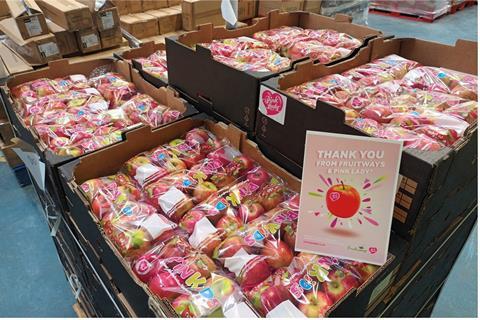 the PinKids apples were distributed to frontline charities via FareShare to help combat food poverty
