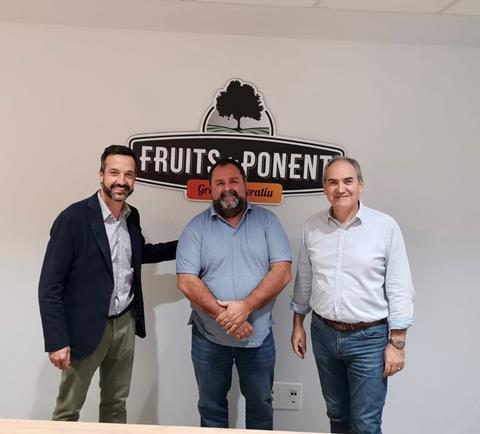 Frutaria's Alfonso Rivera (left), with Benjamí Ibars and Josep Presseguer. of Fruits de Ponent