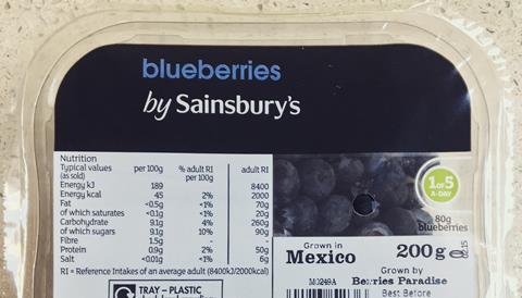 Mexico blueberries Sainsbury's pack detail