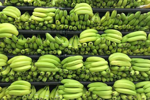 Green bananas on sale in the UK