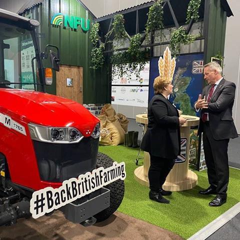 NFU Vice President David Exwood, pictured right, on the NFU stand in Liverpool talking to Labour MP Emily Thornberry