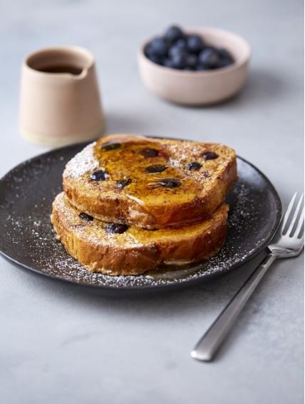 Blueberry studded french toast is a new creation for National Berry Month