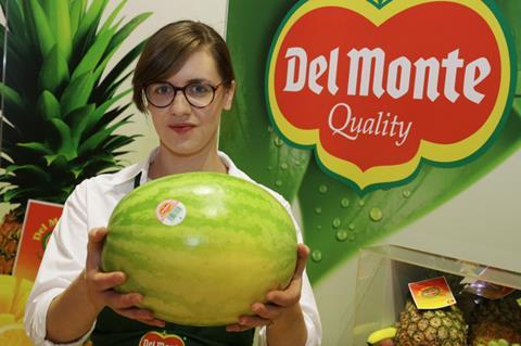 Del Monte woman holding watermelon