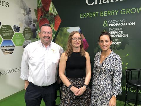 Rupert Carter (left) with group CEO Vicky Rye (middle) and procurement director Mirian Pérez