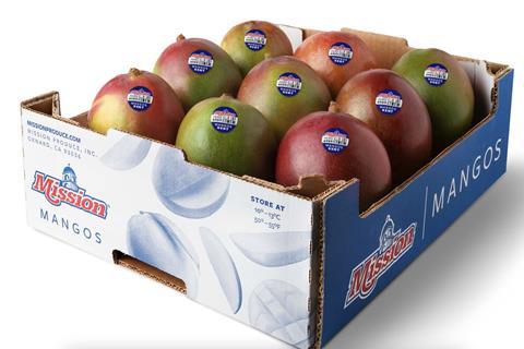 Mission Produce Kent mangoes in box